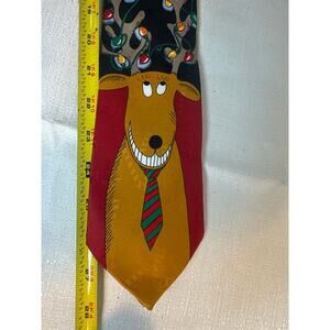 Hallmark Yule Tie greetings reindeer and Christmas holiday lights Mens